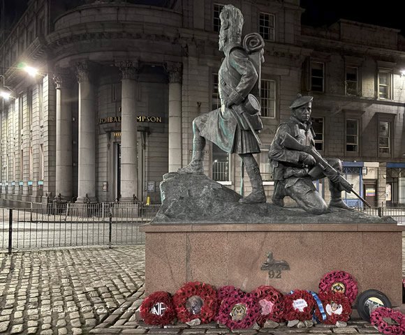 The Gordon Highlanders memorial statue in Castlegate, Aberdeen City, Scotland - Copyright &copy; 2025 Graeme Watson.